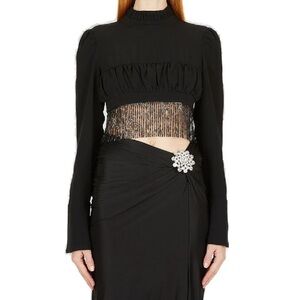 Paco Rabanne Black Bell Sleeve Crop Top